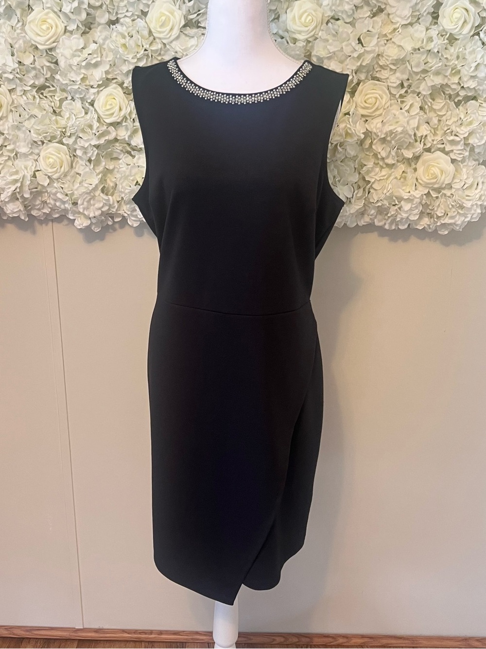 Apt. 9 Black Sleeveless Midi Dress with Rhinestone Neckline